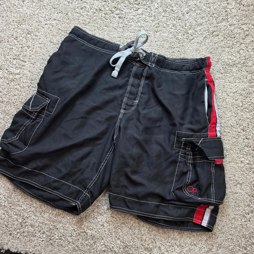 VINTAGE OP Ocean Pacific Board Shorts Men Large 36/38 Black Swim Trunks Y2K Surf